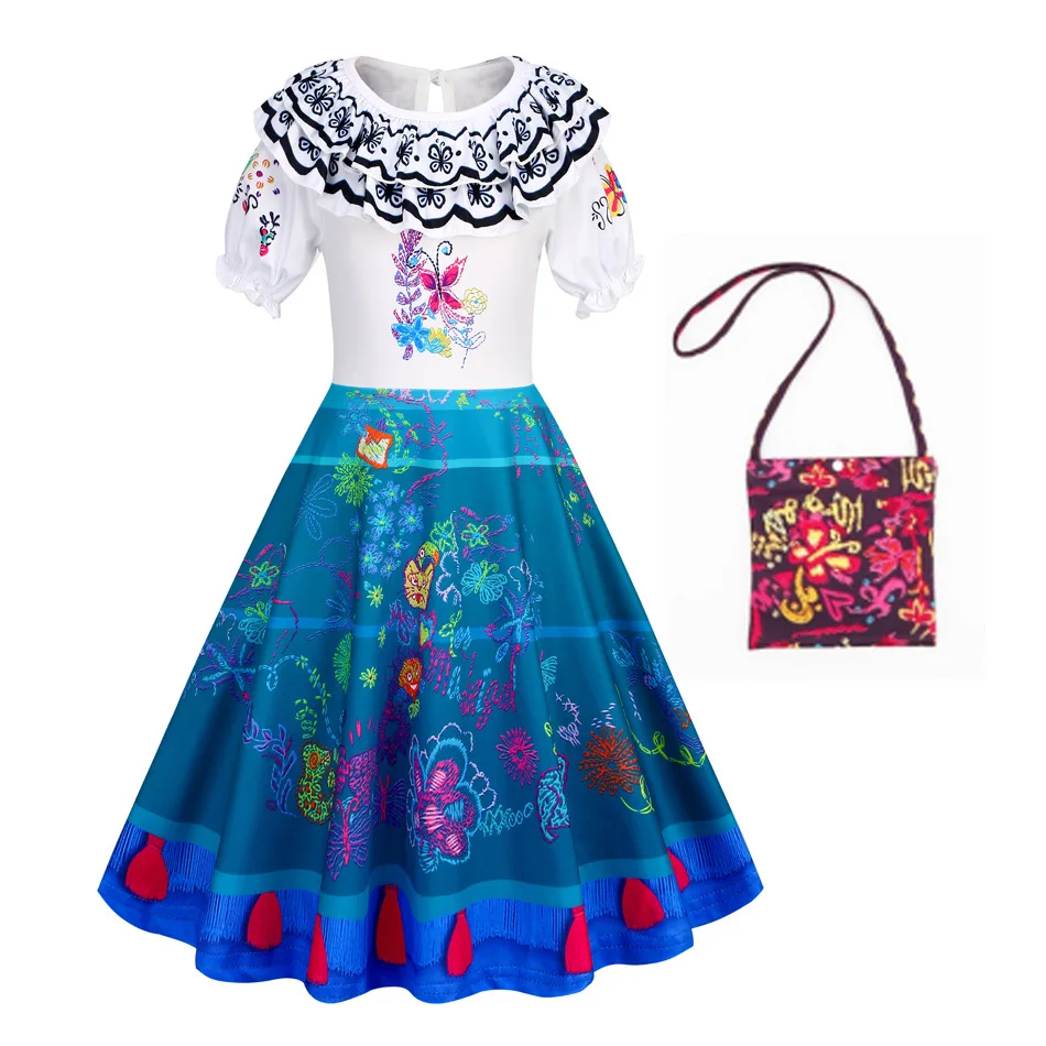 Girls Encanto Charm Dresses Carnival Halloween Children Mirabel Dress Birthday Party Princess Costume Kids Prom Gowns