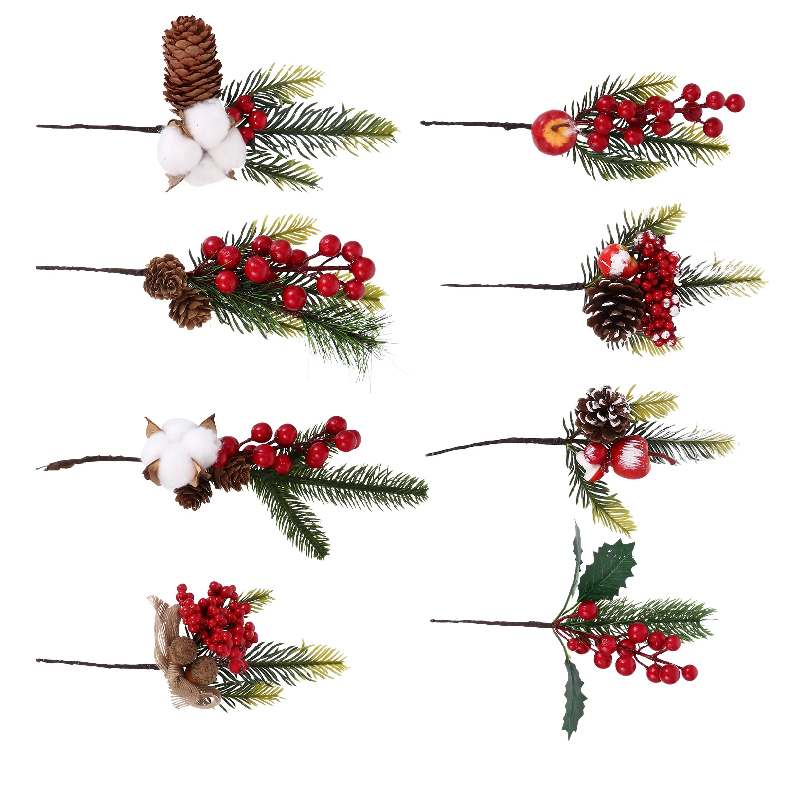 

8pcs Artificial Plant Fruit Branches Green Berries Xmas Decor Supplies Christmas Ornament Red Adornment Durable Plastic Wedding