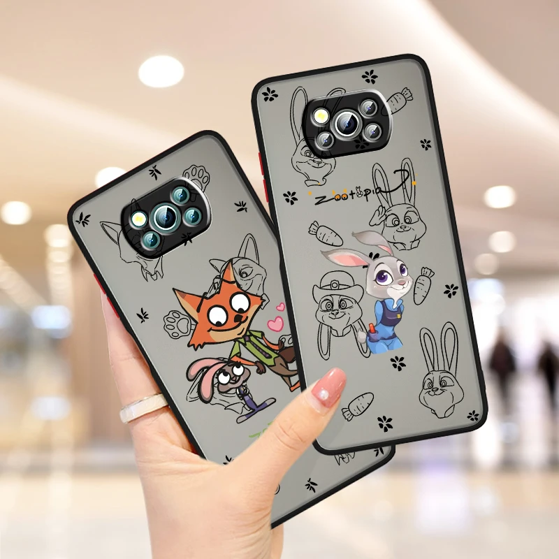 Zootopia Judy Nick Disney Frosted Translucent For Xiaomi Mi Poco X5 X4 X3 M6 M5S M5 M4 M3 F5 F4 F3 GT Pro 5G Funda Phone Case