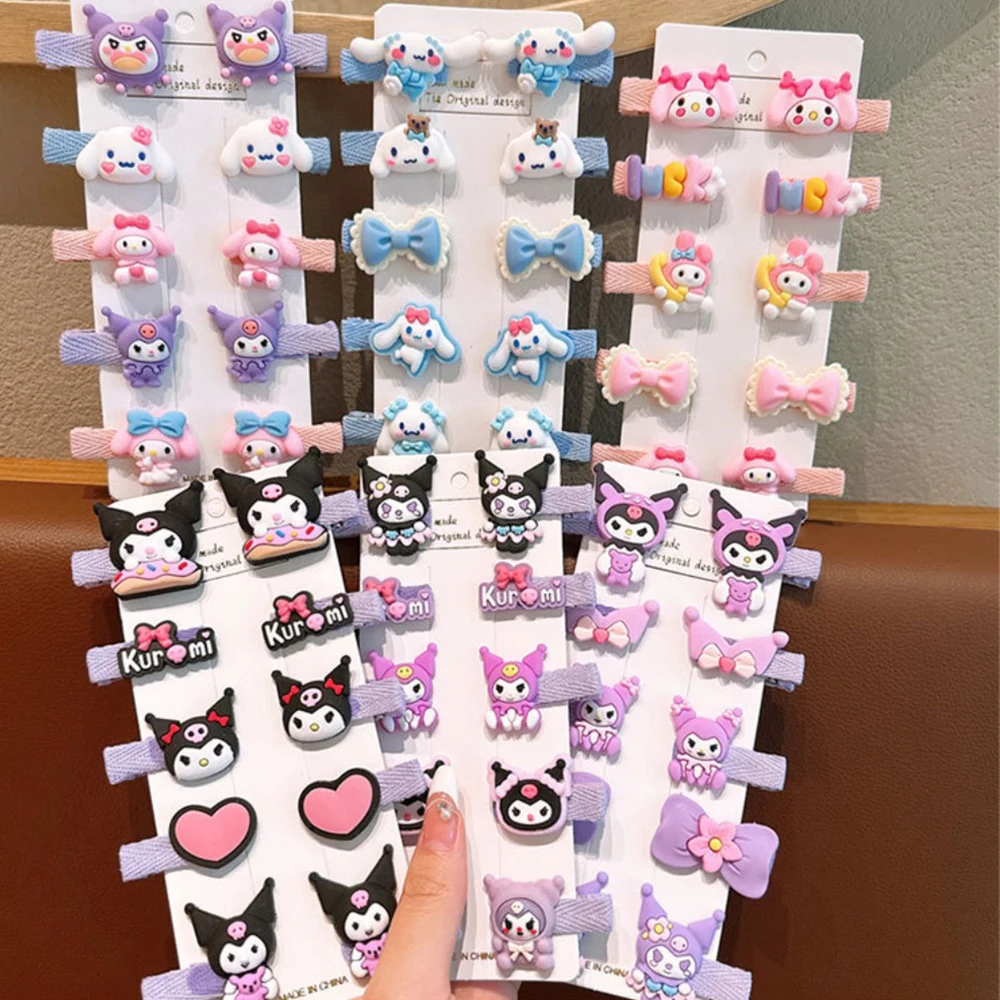 

10pcs/set Sanrio Kawaii Cute Cartoon Animation Sweet Kuromi BB Clip Hair Band Hair Clip Children Hair Accessories Festivals Gift