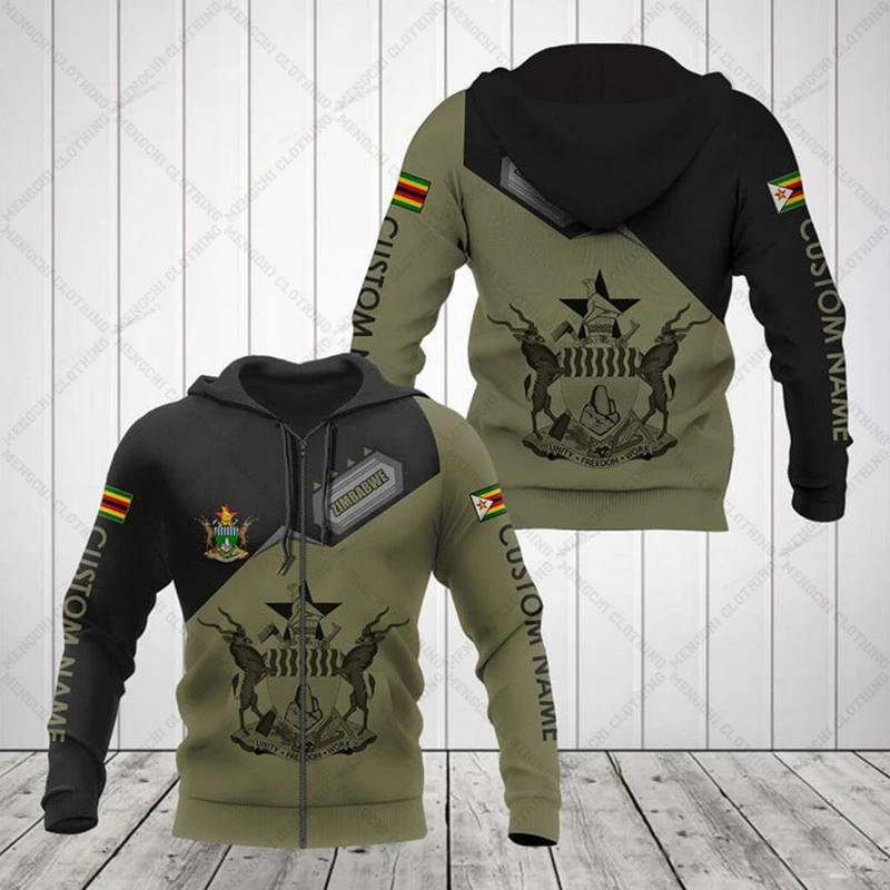 Customize Zimbabwe Emblem Graphic Zipper Hoodies Loose Unisex Oversize Sweatshirts Winter Casual Streetwear Tops Pullover