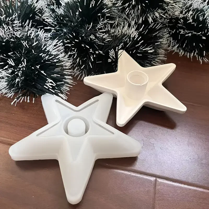 Star Shape Candlestick Silicone Mould DIY pentagram Candle Holder Gypsum Resin Mold Cement Candle Tray Molds Home Crafts Decor