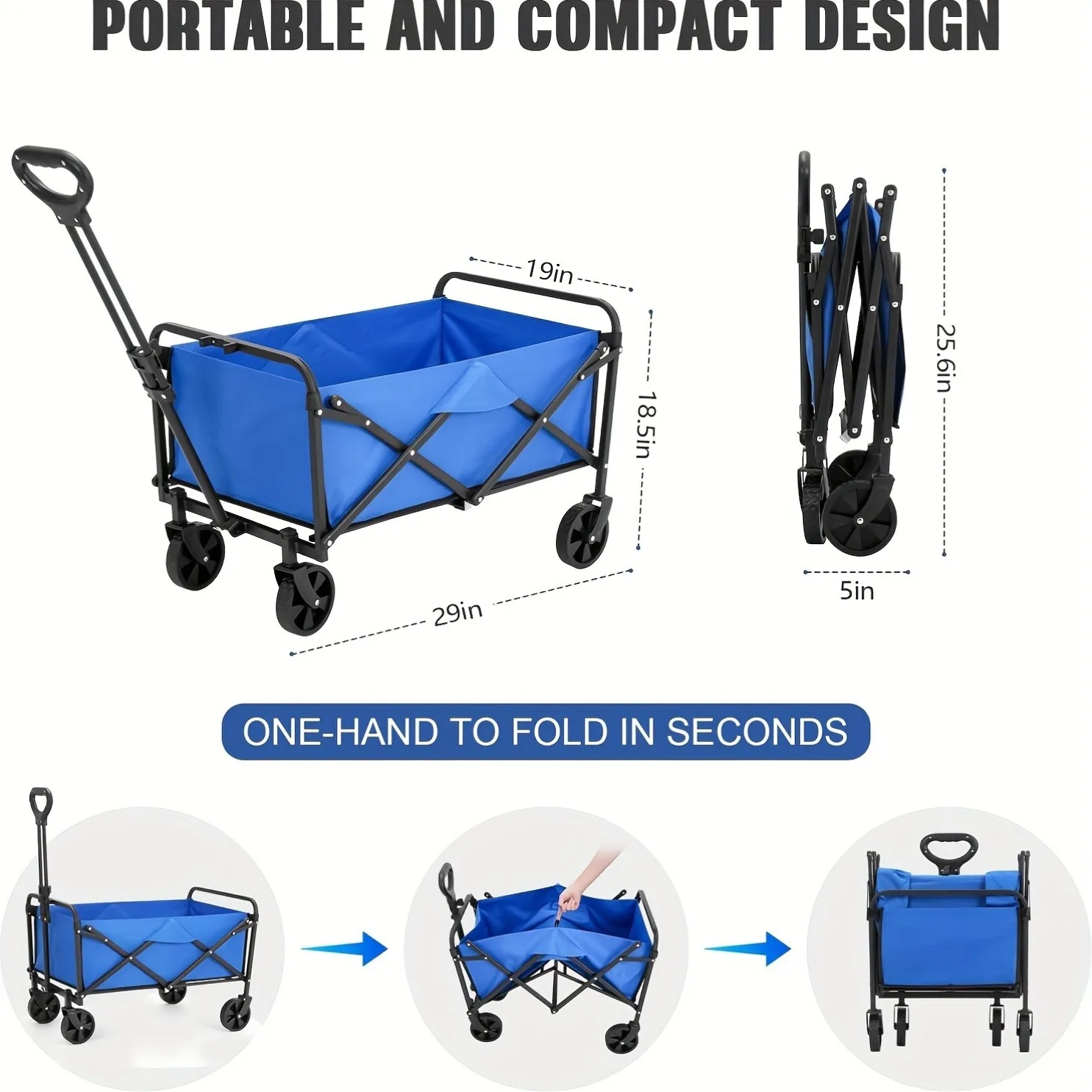 Multi-functional Practical Luggage Cart Heavy Duty Portable Foldable Rolling Travel Trolley Large Load Bearing Multi Storage Multi-scene Utility Hand Carrier Cart 3 Colors Red Blue Black Travel Accessory for Airport Trip Shopping Camping Outdoor