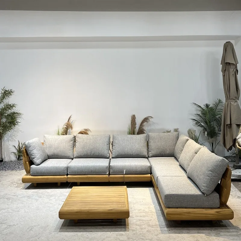 Outdoor Courtyard Villa B & B Large Terrace Solid Wood Sofa Outdoor Garden Waterproof Teak Sofa
