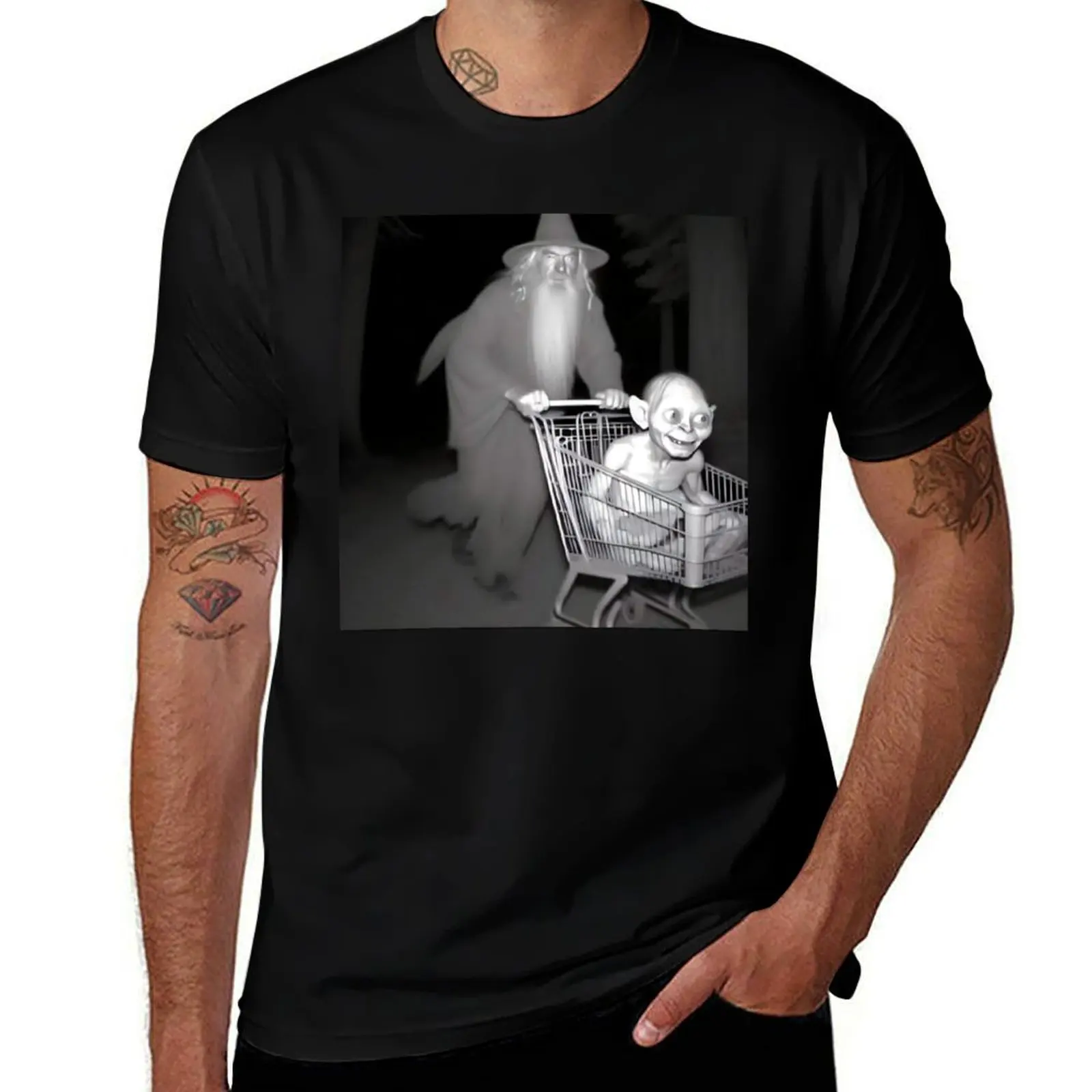 Wizard pushing a trolley with creature T-Shirt man t shirt summer T-Shirt