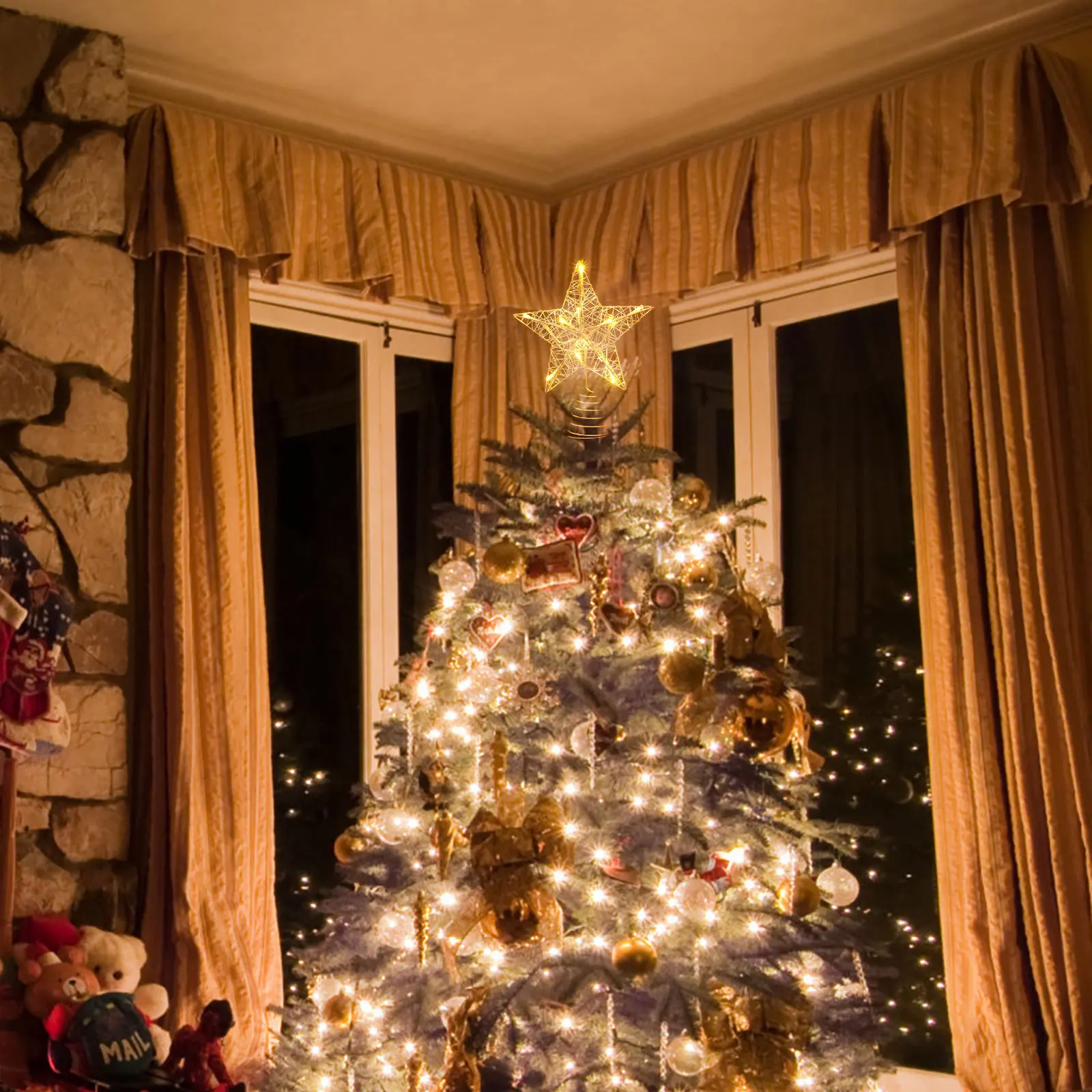 

Treetop Star Lights Exquisite Outdoor Christmas Decorations Star-shaped Lamp Small Lighted Topper outside Metal