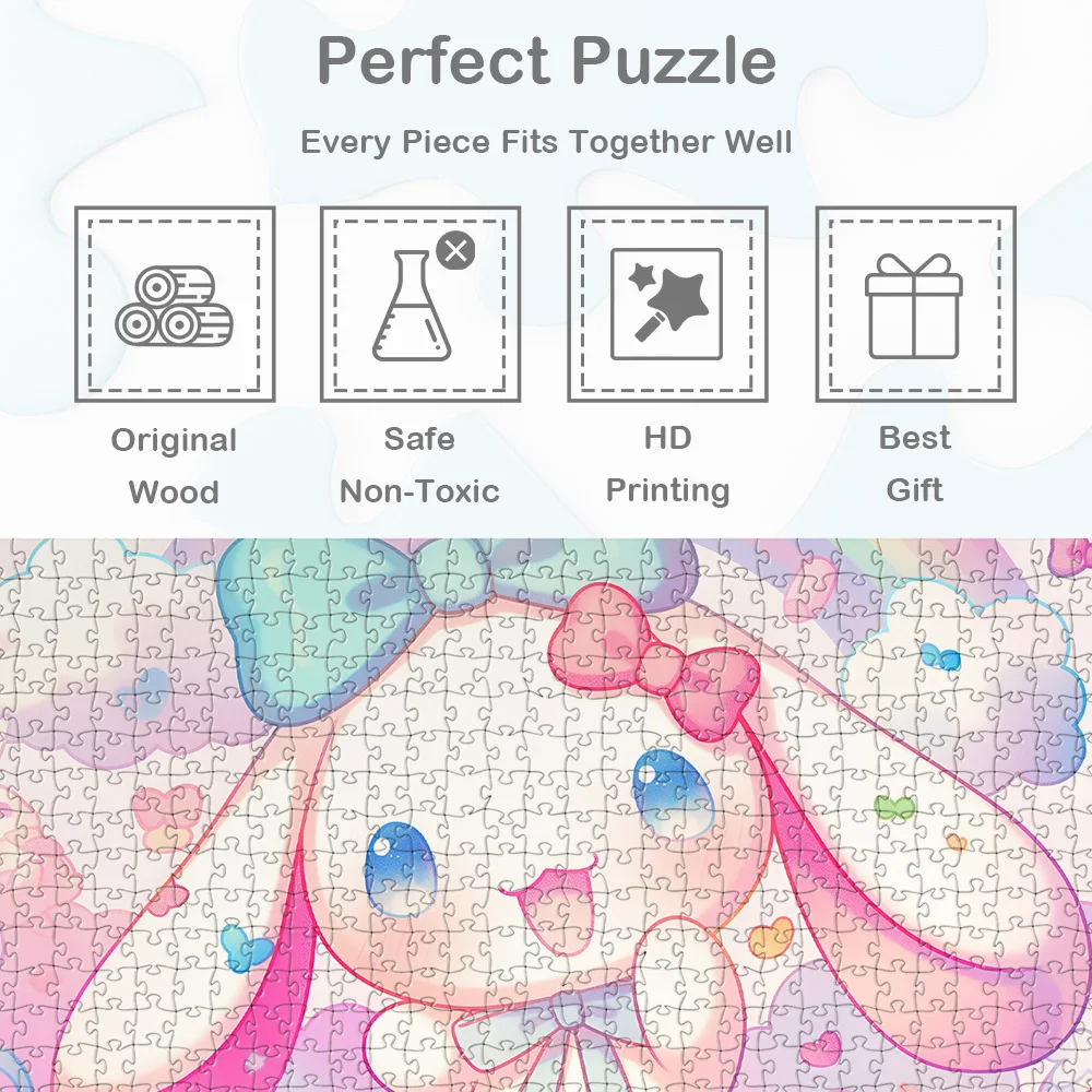 Cinnamoroll Regenbogen Holzpuzzle Sanrio Niedlicher Cartoon DIY Großes Puzzlespiel Spielzeug Geschenk Montessori Spaß Familienspiel Puzzle