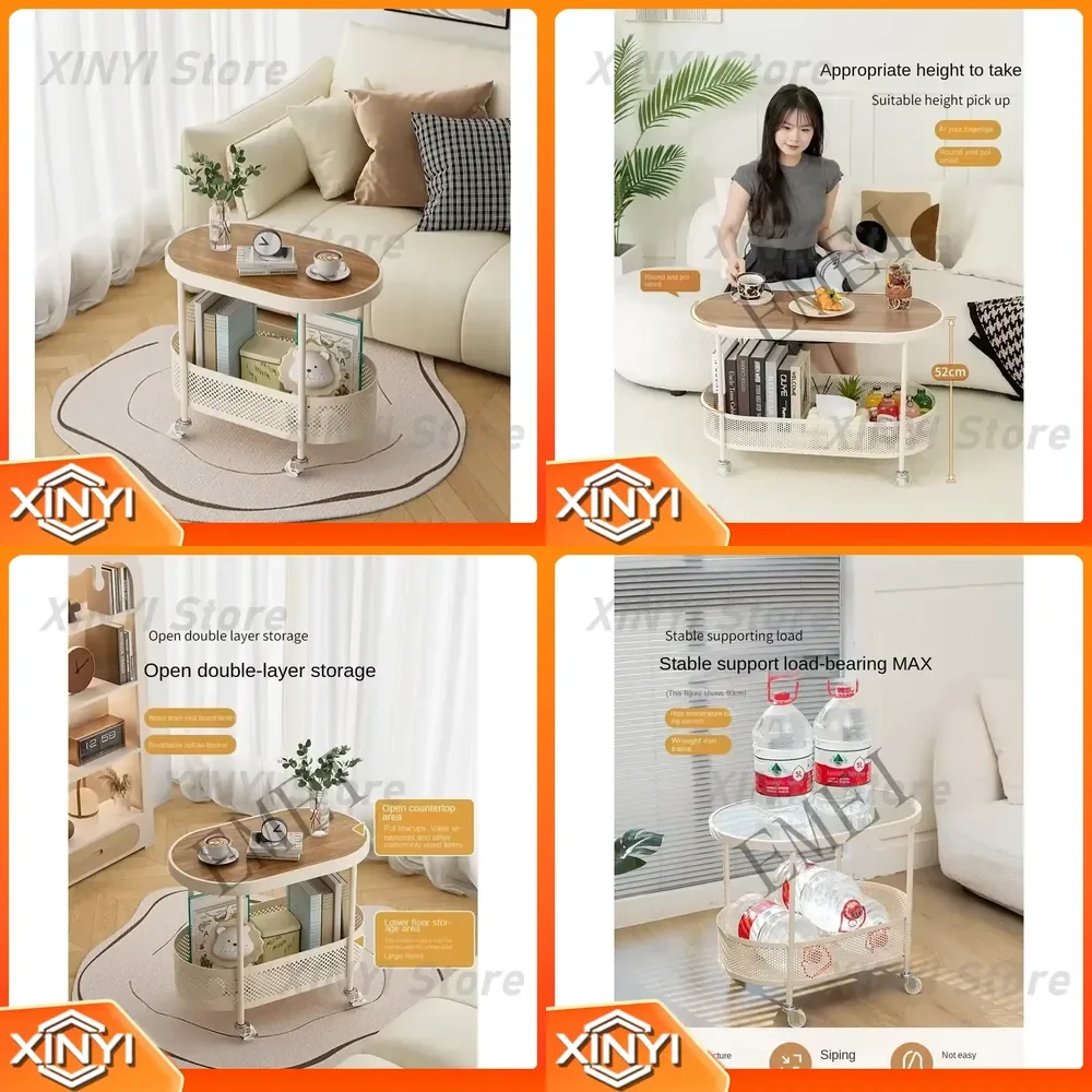 for Living Room Movable Wheeled Sofa Tea Table Cream Wind Trolley Creative Bedside Storage Rack Coffee Table Side Table End