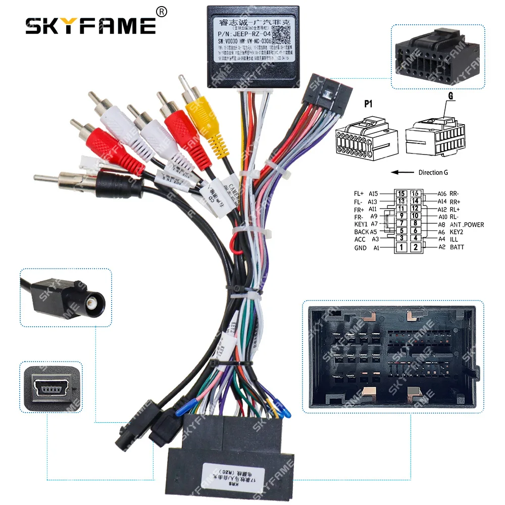 SKYFAME Car 16pin Wiring Harness Adapter Canbus Box Decoder For Jeep Grand Cherokee Wrangler Renegade Grand Commander Fiat 500