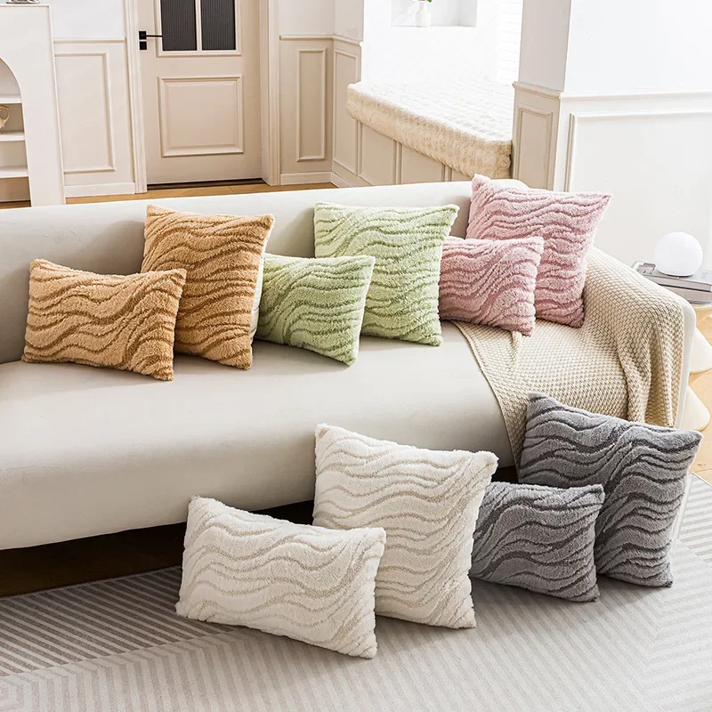 30x50/45x45cm 2024 New Rabbit Fur Striped Throw Pillow Cover Living Room Sofa Cushion Cover Seat Couch Pillowcase Home Decor