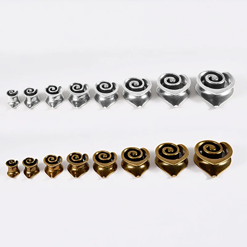 1 Pair Vortex Water-drop-shaped Auricle Retro Bronze-colored One-piece Copper Expansion Earring Piercing Earlobe Accessory