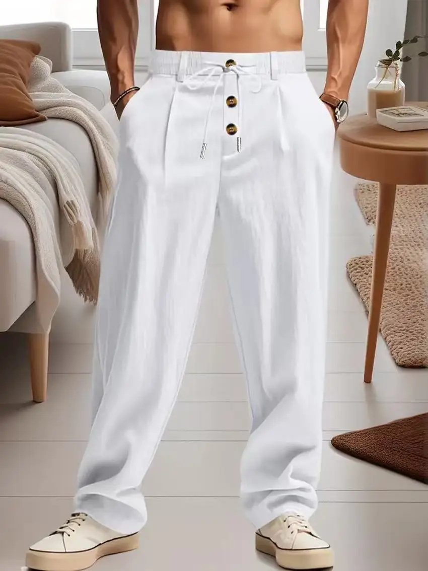 Men's Casual Pants Male Summer Breathable Trousers Solid Color High Quality Sweatpants Hawaiian Beach Sports Jogging Pants