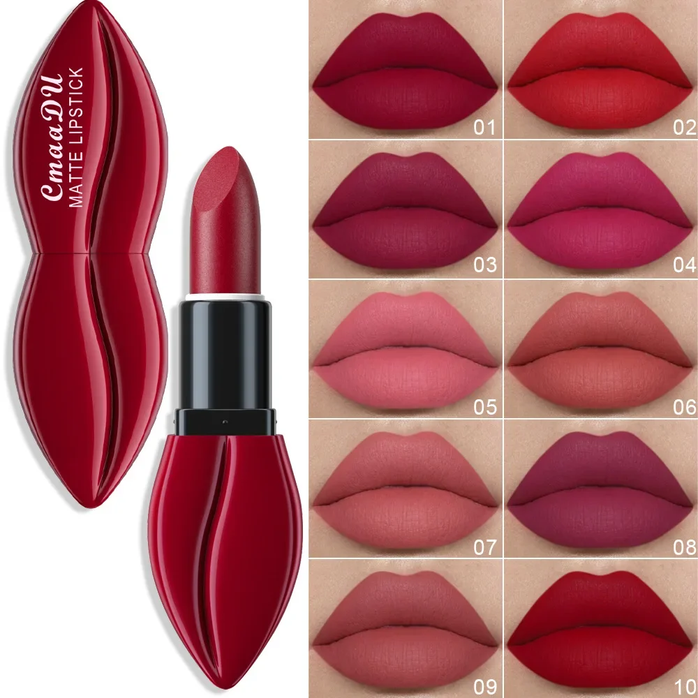 Best-Selling CmaaDu Silky Matte Finish Lipstick Makeup Non-stick Cup Pigment-Rich Full-Coverage Colour Velvet Lipsticks Cosmetic