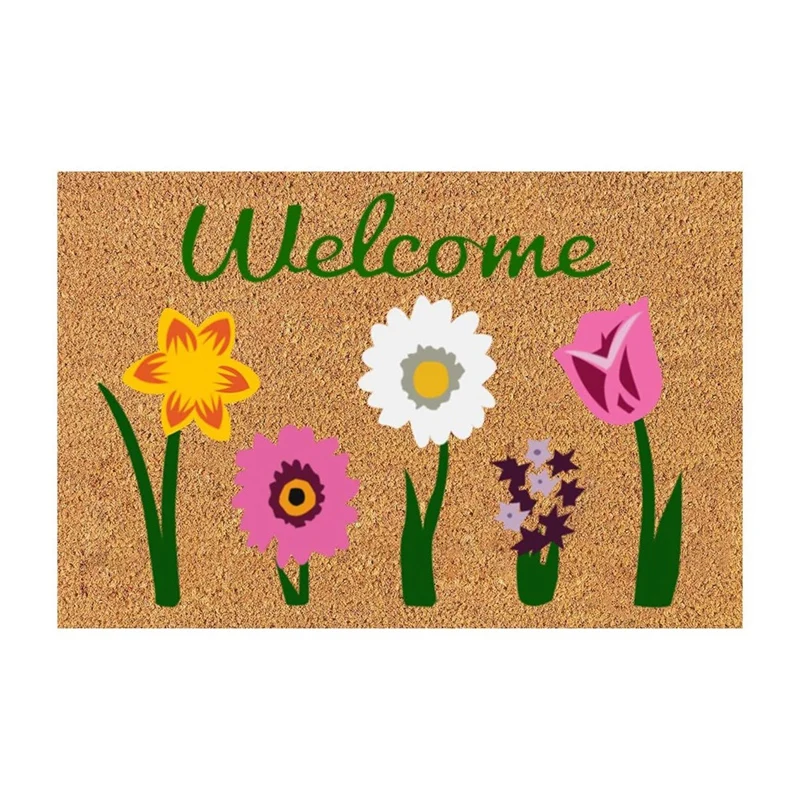 Welcome Floral Coir Doormat For Indoor Outdoor The Outdoor Mat For Entryway Outside Yard Home Decoration