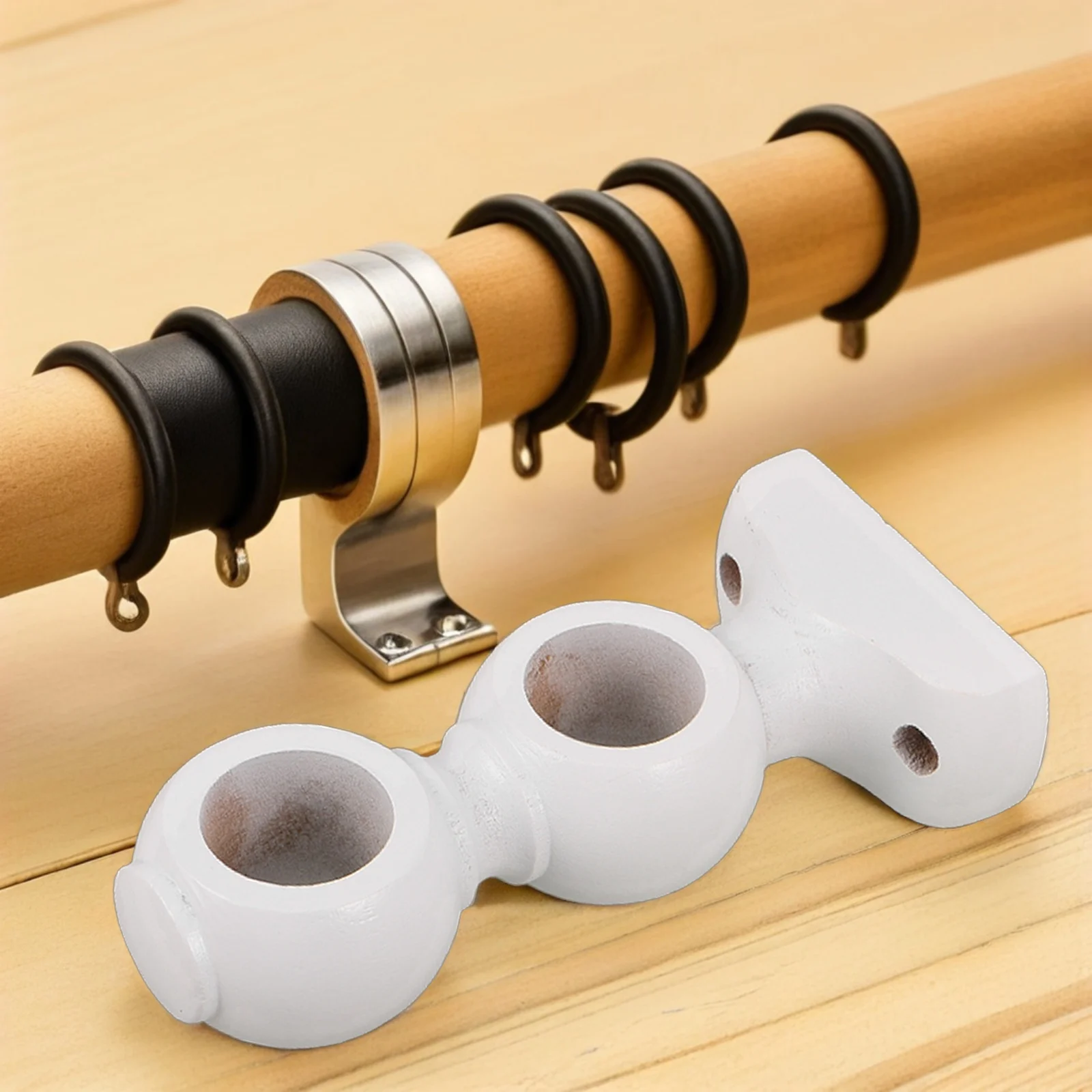 

2Pcs Wooden Curtain Rod Bracket Double Holder for Windows - Solid Wood Wall Mounted Drapery Support with Strong Stability and