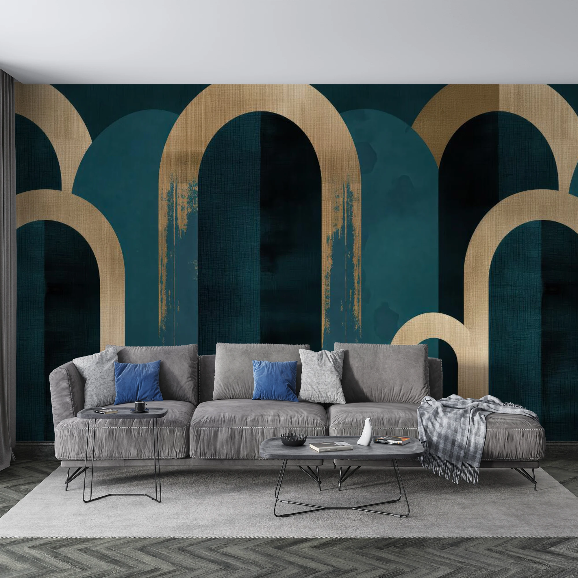 Custom Wall Mural Dark Teal Golden Arch Geometric Wallpaper Modern Luxury Wall Art For Home Living Room Bedroom Decor