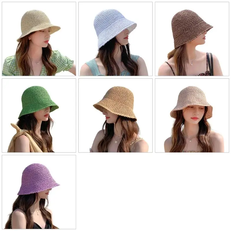 

31BB Wide Brimmed Straw Sun Hat Foldable Design Beach Straw Hat Breathable Beach Bucket Hat for Travel