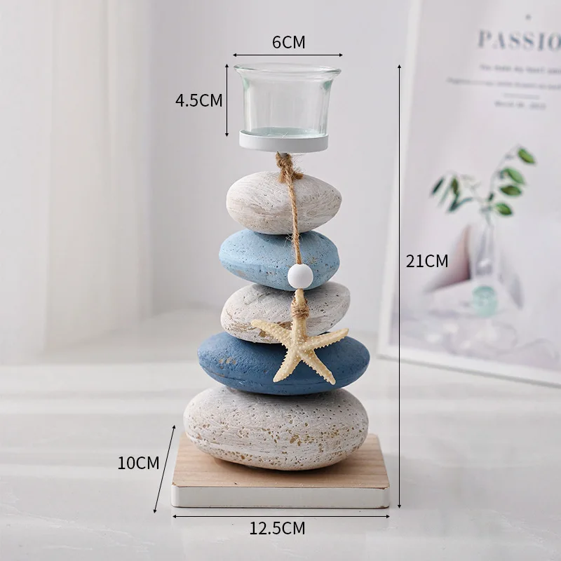 1pc Mediterranean-Style Stone Candlesticks, Decorative Ornaments, Handcrafted Wooden Starfish Display Tables For Birthday Gifts