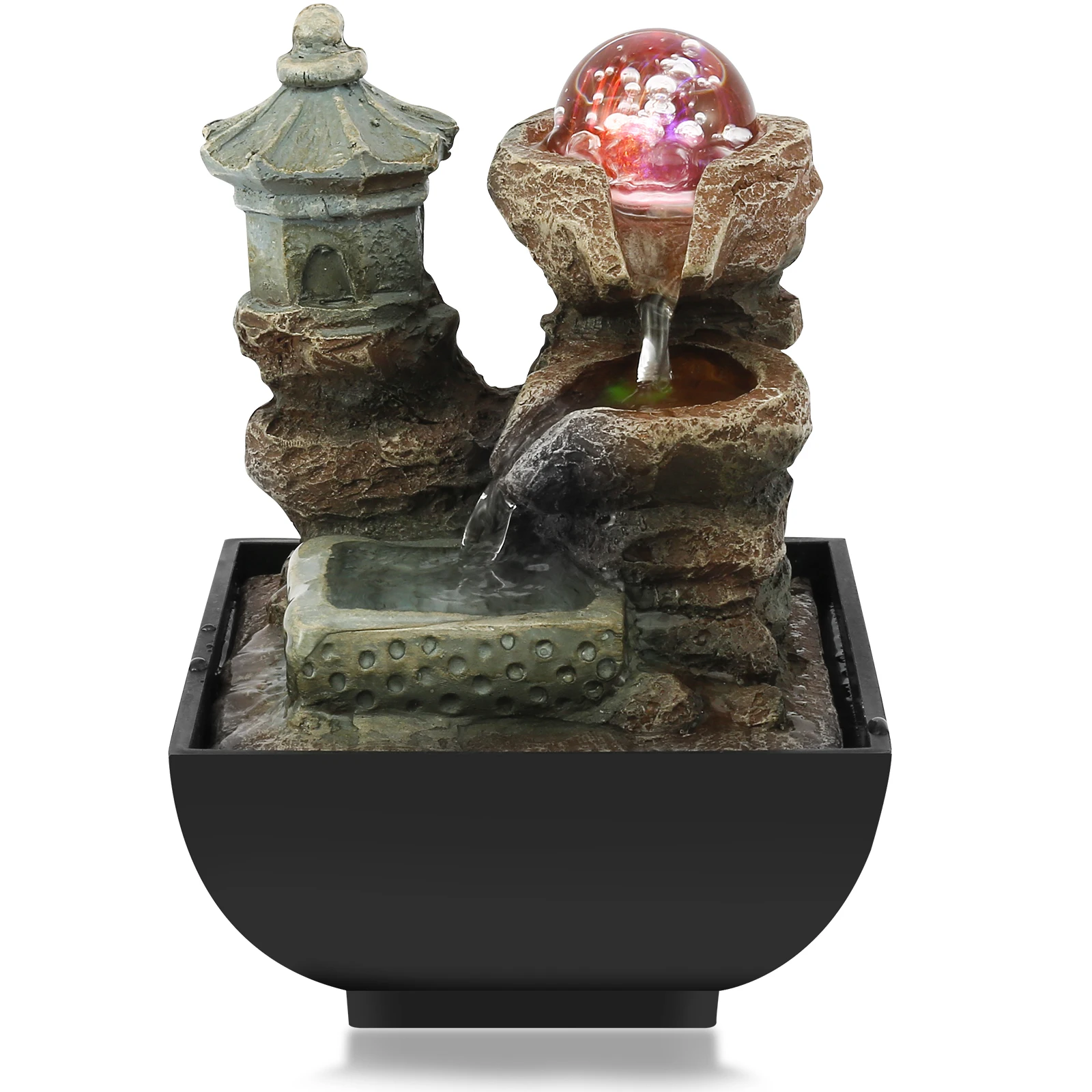 

Indoor Tabletop Fountain Water Features with Illuminated Crystal Ball Tabletop Water Fountain with Quiet Submersible Pumps