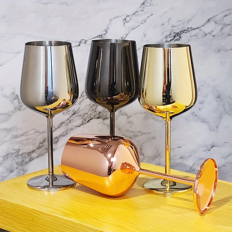 1pc 500ml Stainless Steel Wine Glass Champagne Whiskey Glass Creative Metal Goblet Wine Cup for Home Barrel Type Drop-Resistant