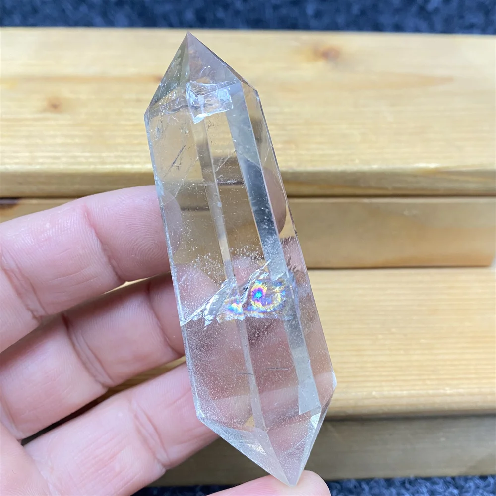 Natural White Crystal Double Pointed Hexagonal Feng Shui Magic Wand Healing Stone Exquisite Home Decoration Craft
