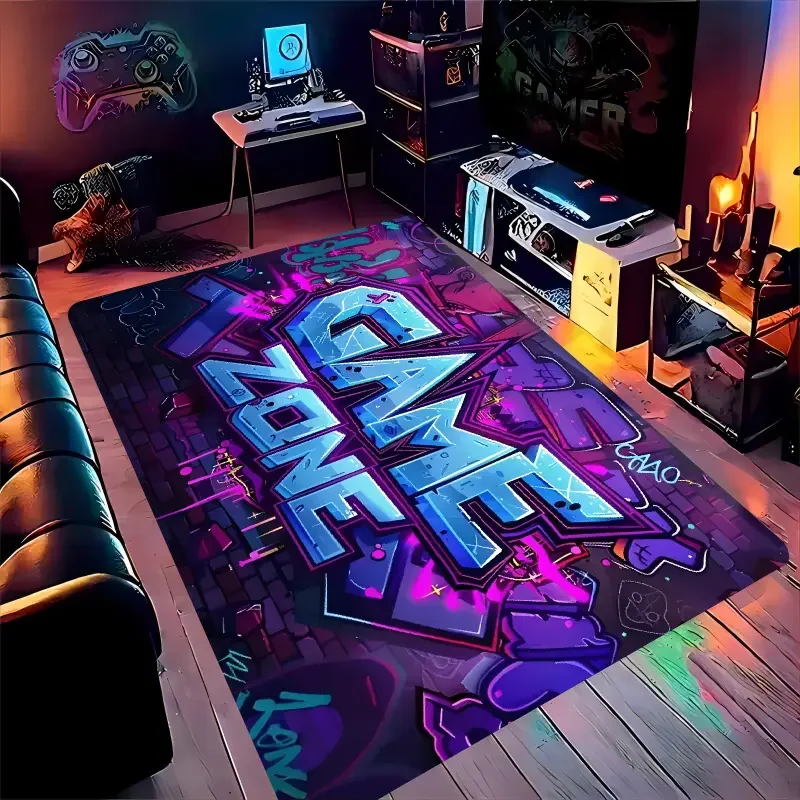 Tapis coloré à motif de manette de jeu, Design à contrôleurs multiples, pour décoration, thème de jeu, décor de salon, de sol et de salle