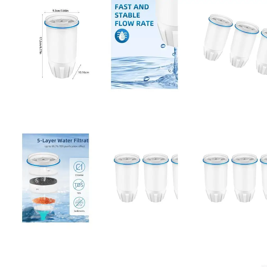 J6PE Pack of 3 Water Filter Cartridge Replacement 5 Stage Purification Process Plastic Texture for Freshness Tasting Water