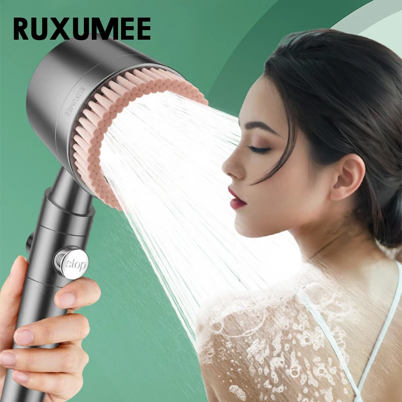 High Pressure Filter Shower Head 5 Modes Pressurized Booster Rainfall Handheld Stop Adjustable With Massage Bathroom Acessories