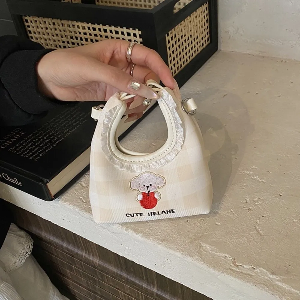الحلو التطريز الكلب حقيبة كتف شبكة بلون بولي PU حقيبة كروسبودي الكورية نمط الكرتون الهلال حقائب اليد الطلاب