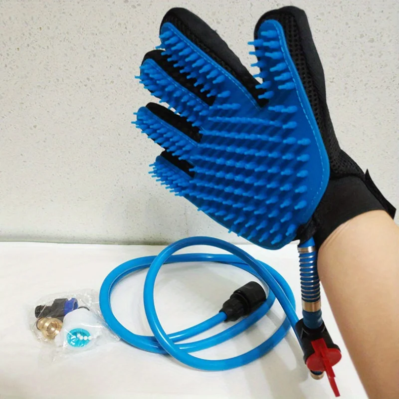 Dog Bathing Glove with Spray Nozzle - Silicone & Rubber Pet Massage Brush for Easy Hair Removal and Cleaning