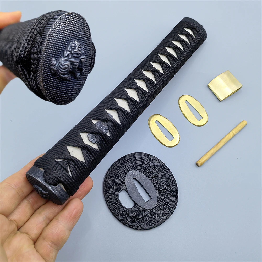 26cm*Real Rayskin Black Ito Handle Tsuka For Japan Samurai Katana/Wakizashi Sword Accessory Brass Habaki+Seppa Metal Fittings