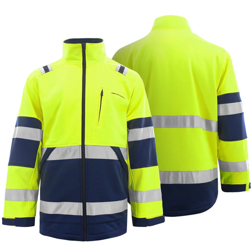 High Vis Fleece Jacket Two Tone Safety Reflective Working Jacket Men Zipper Front Workwear Men Construction