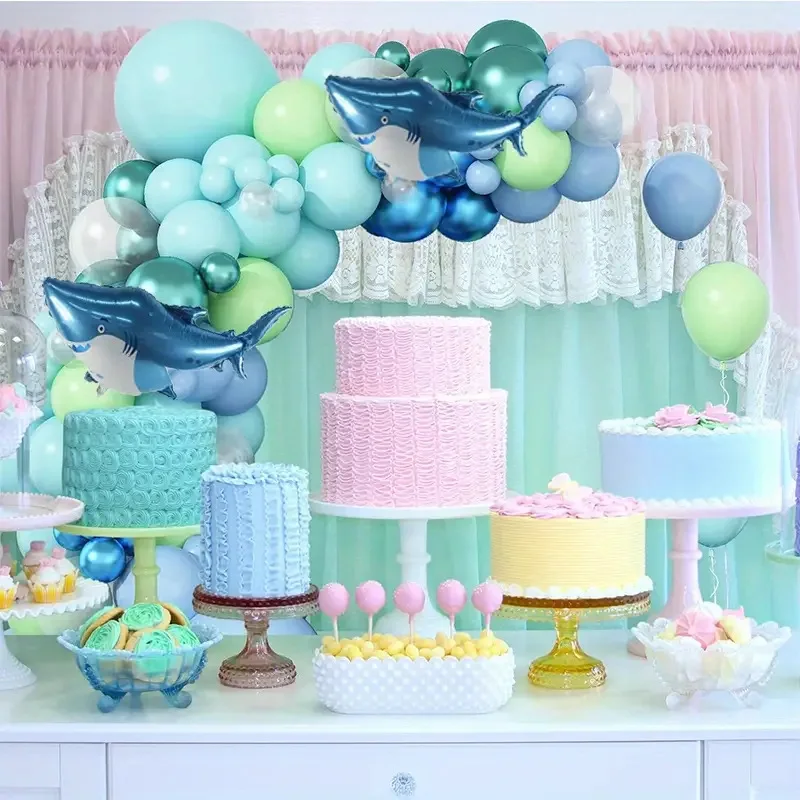 

91 шт., латексная гирлянда в виде акулы, набор арки, воздушный шар для синего океана, украшение для вечеринки в честь Дня Рождения