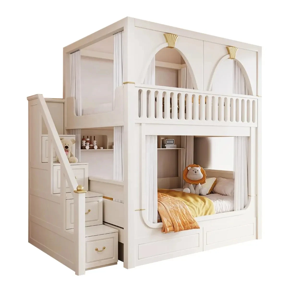 

Factory Outlets Children's Bedroom Furniture Stair Loft Bed Kids Bunk Bed with Guardrails and Bed Curtains