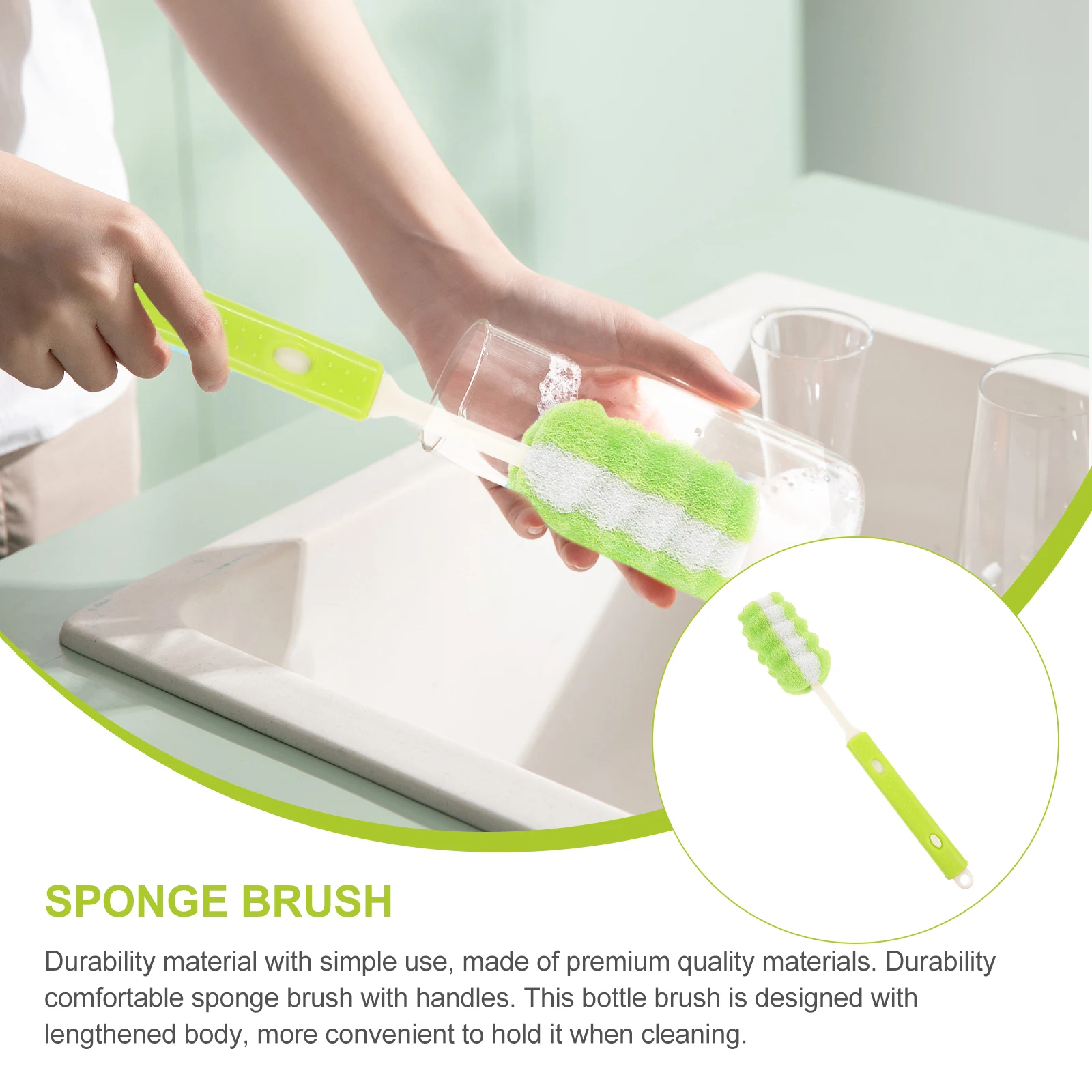 

Premium Long Handle Cup Brush Sponge Bottle Cleaning Glass Mugs Decanters Water Absorption Easy Storage (Random