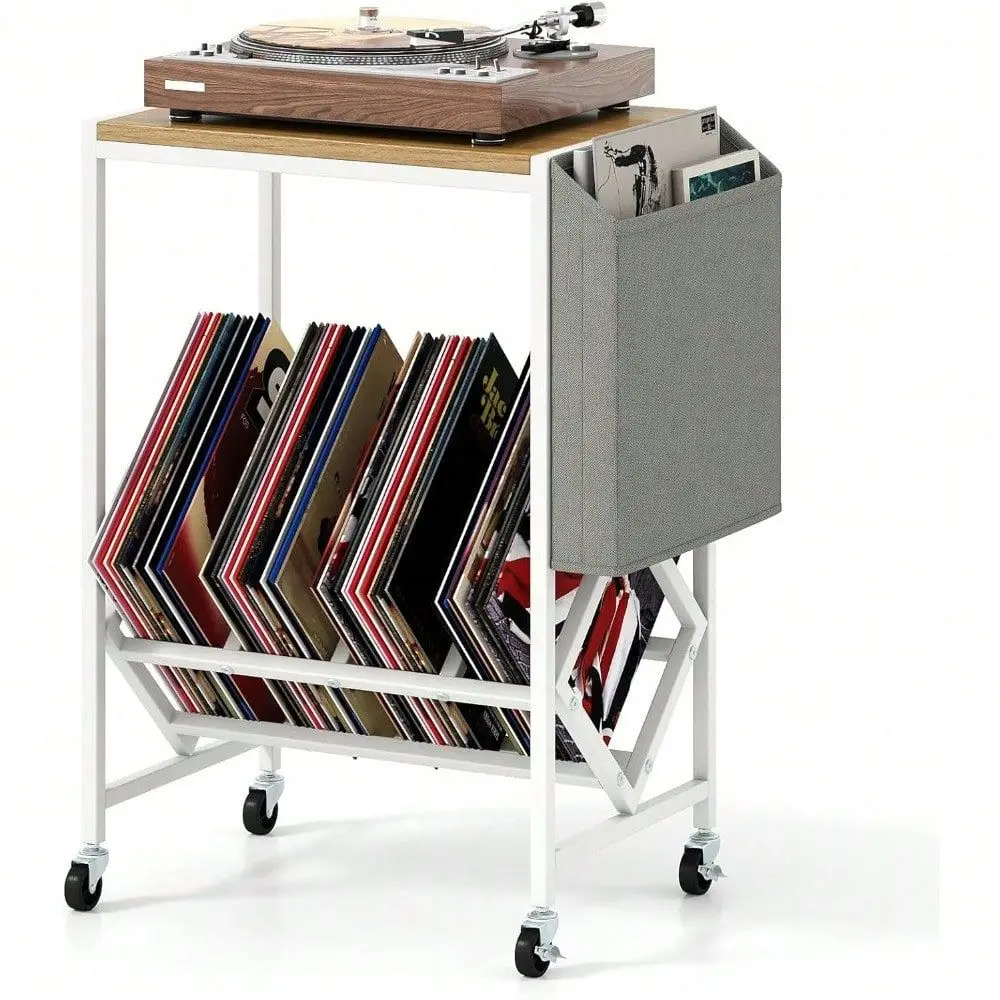 

Player Stand, Rolling 2Tier Turntable Stand With Storage Shelf To 130 Albums, Record Player Table W Metal Frame Magazine Hol