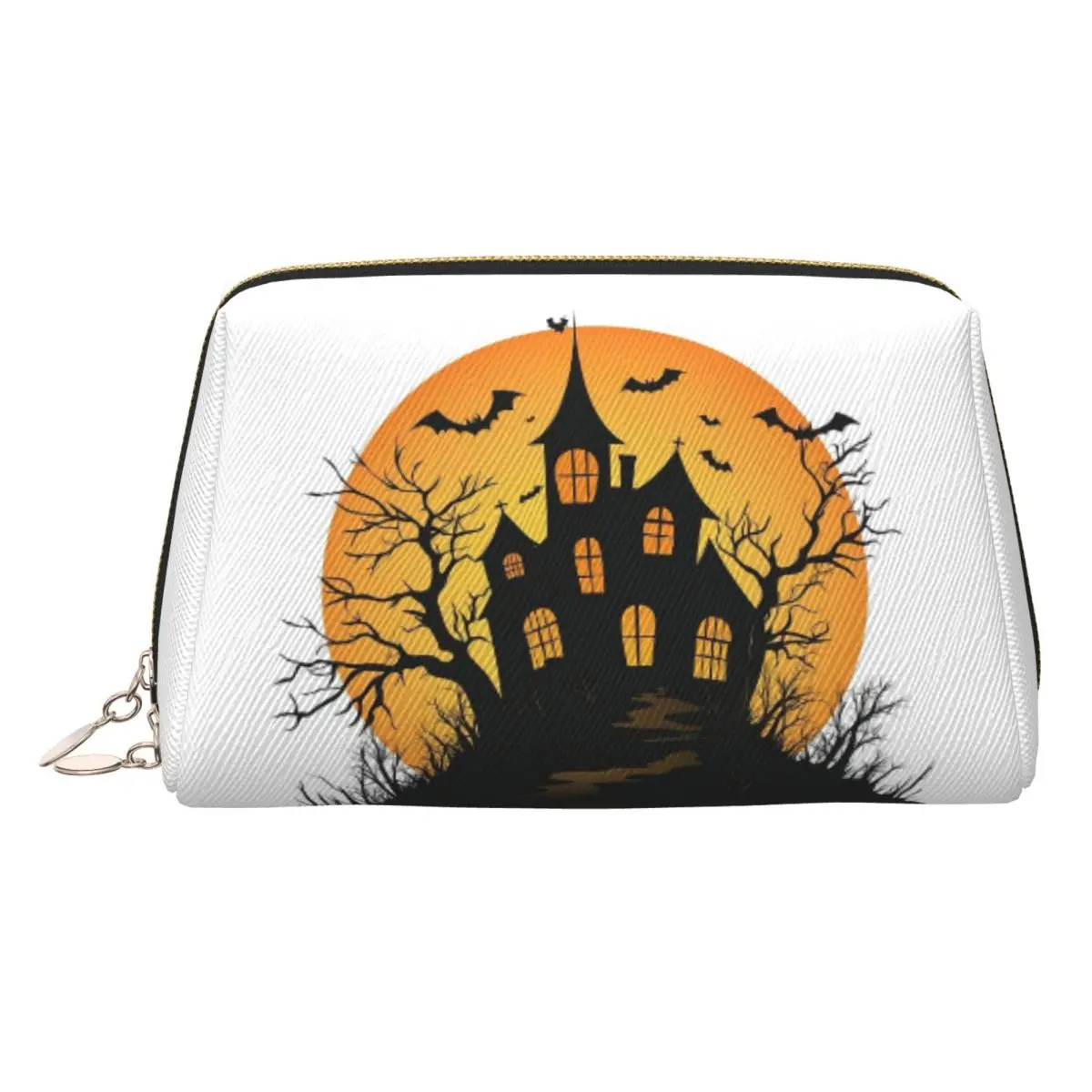 

Halloween Witch Pumpkin Haunted House Ghost Women Cosmetic Bags Travel Makeup Organizer Pouch Toiletry Storage Dopp Kit Box