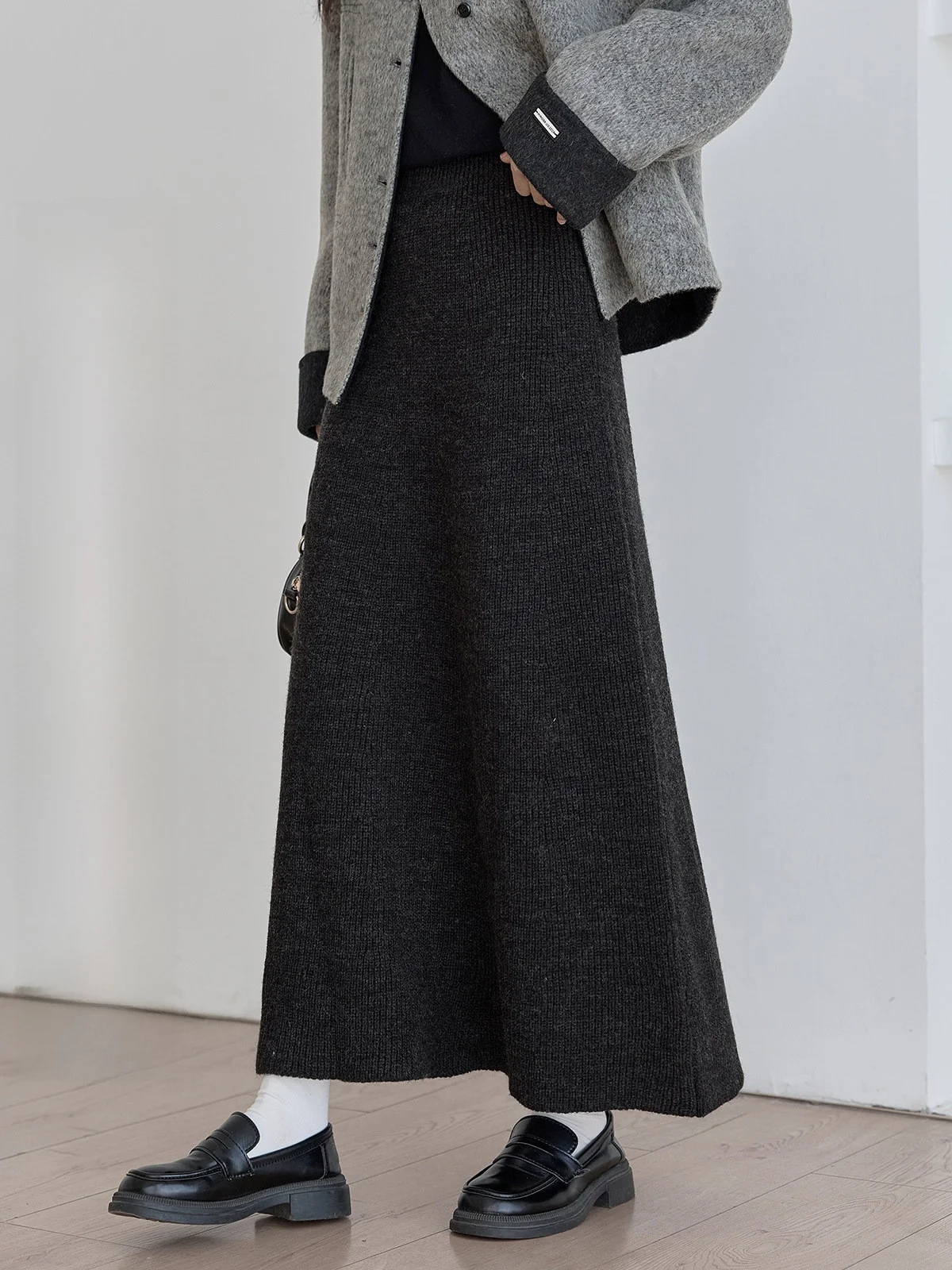 

Вязаная юбка А-силуэта Deep ey для женщин, с высокой талией, универсальная, зимняя, новая, для повседневной носки, в корейском стиле, средней длины