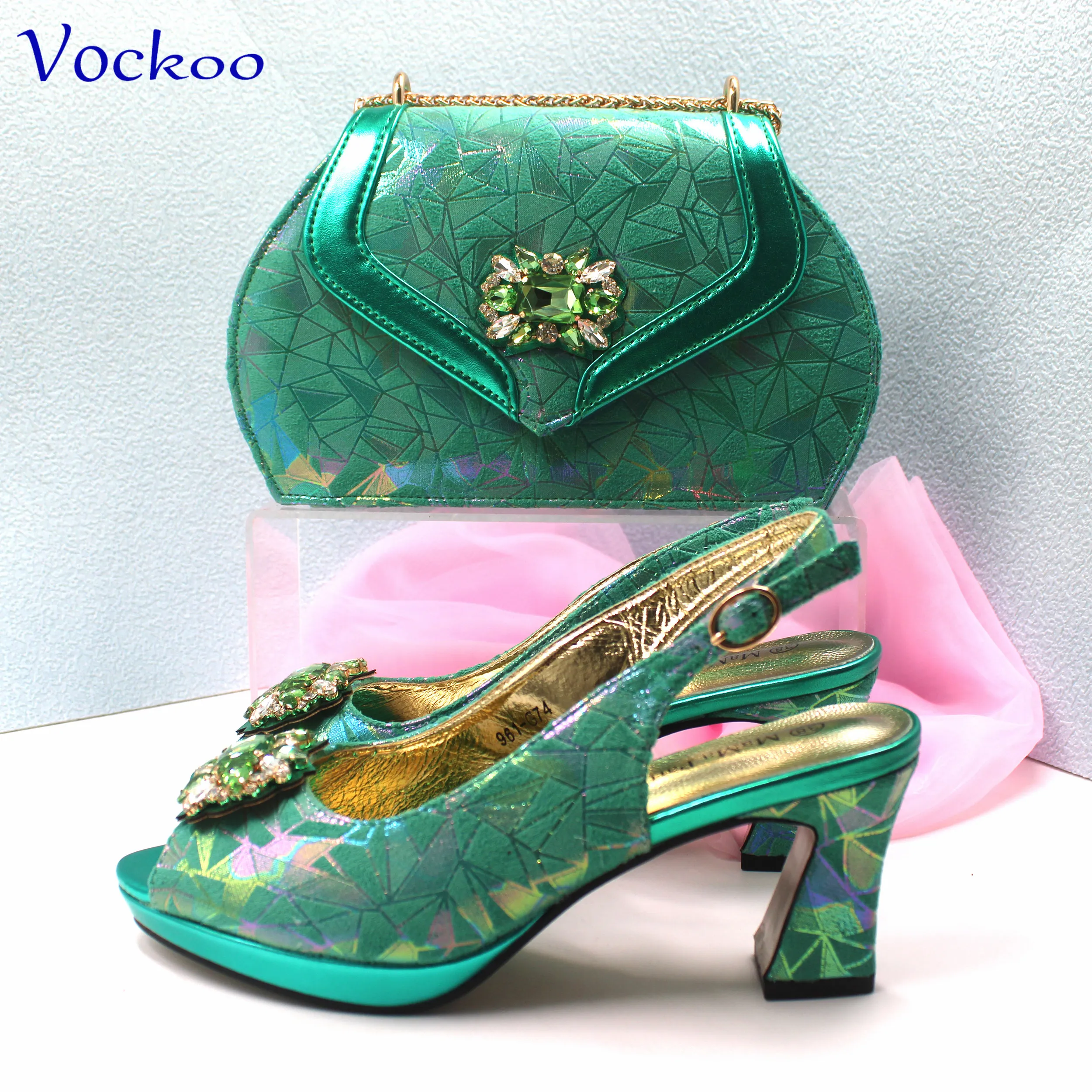 

Autumn Hot Sale 2024 Italian Design Shoes Matching Bag to Match in Green Color High Quality for Wedding Party