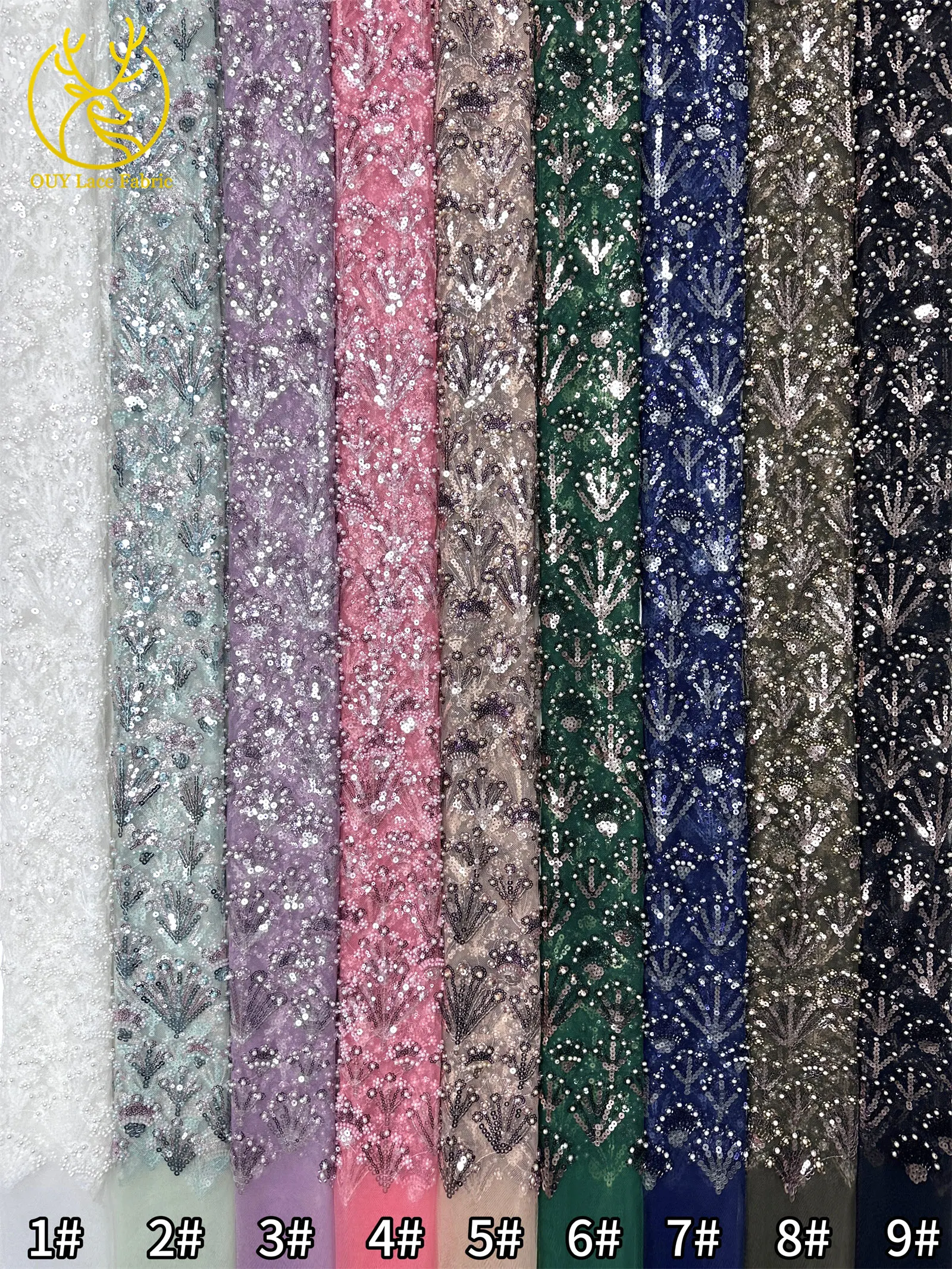 Luxuriöser französischer Perlen-Pailletten-Spitzenstoff 5 Yards Premium Hochzeitsstoff Nigerianischer Bräutigam Bestickter Tüll-Spitzenstoff für Brautkleider – Detail 28