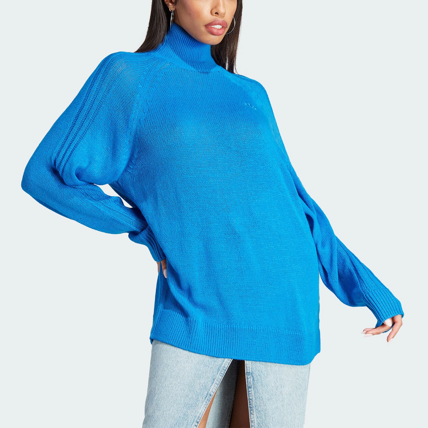Adidas Authentic Three Leaves Women's Knitted High Collar Sports Pullover Sweater IL8535
