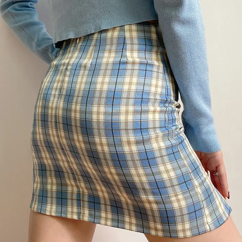 Summer Short Hip Skirt High Waist Plaid Wrap Bodycon Basic Harajuku Sexy Skirt Korean Fashion Clothing