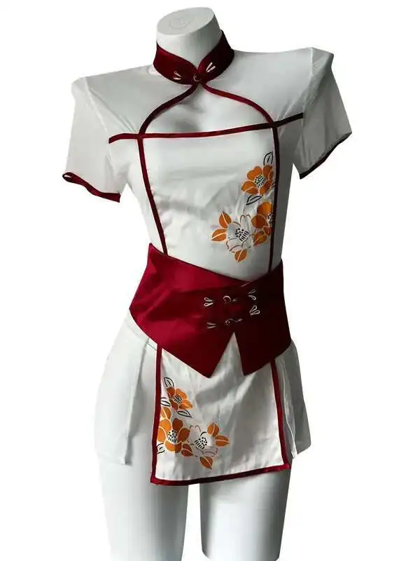 Mini Dress Mesh Lace Sheer Cheongsam Female Sexy Pure Desire Ancient Style Kimono Small Chest Uniform Dress Elegant Top 8PBS