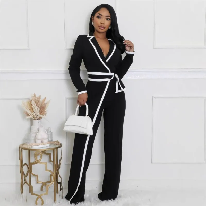 

Women Jumpsuits For Autumn Elegant Long Sleeve Loose Fashion Streetwear Overalls Pure Color Wide Leg Pants Trousers 2025
