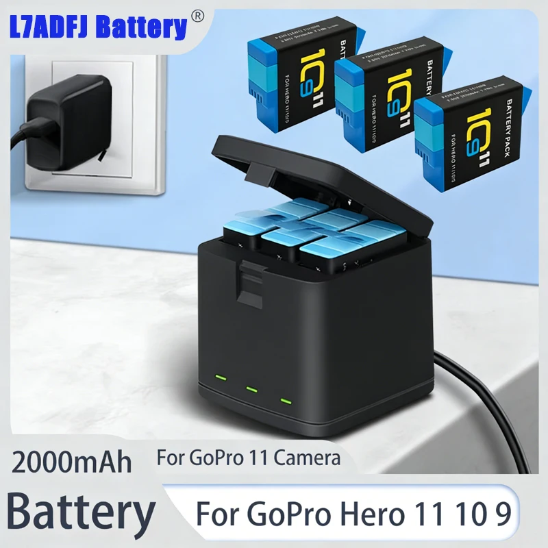 2000mAh Akku für GoPro Hero 11 10 9 Li-Ion Akkupack Bewegungskamera-Akku Speicher für GoPro Hero9 Wiederaufladbare Batterien