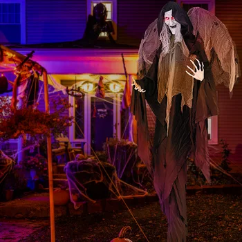 8. 2 FT Halloween Standing Witch, Poseable Halloween Animatronic Prop with Light up Eyes, Sounds & Movements 5