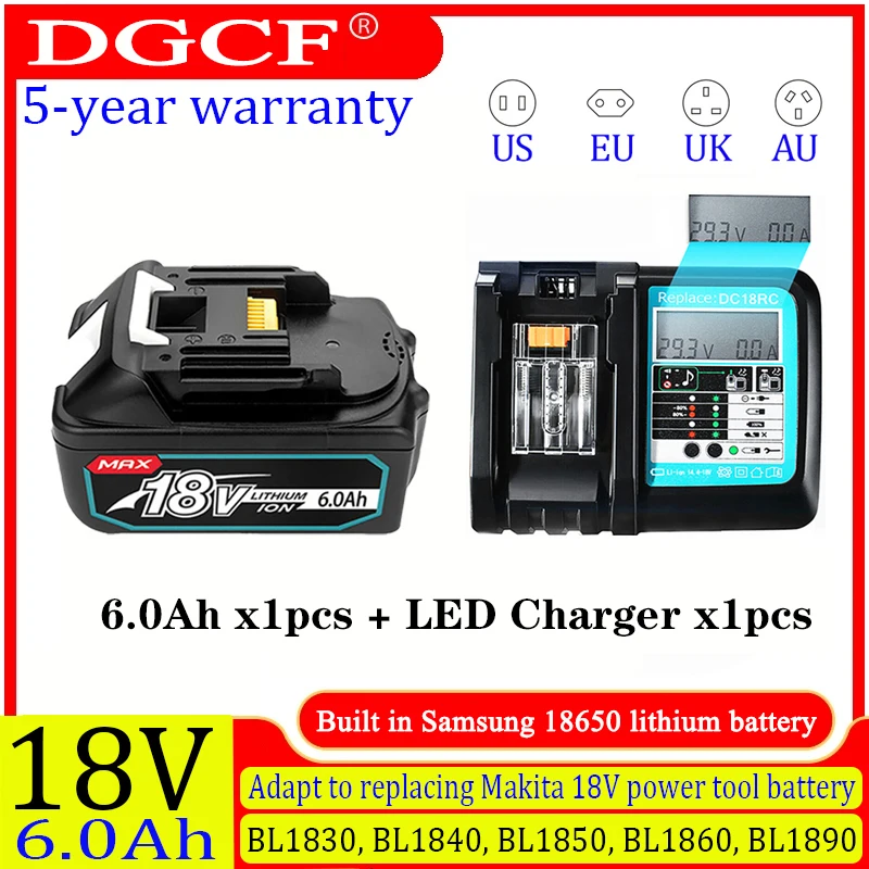 DHL Ship With Charger BL1860 Rechargeable Battery 18V 6.0Ah Lithium Ion for Makita 18v Battery 6Ah BL1850 BL1880 BL1860B LXT400