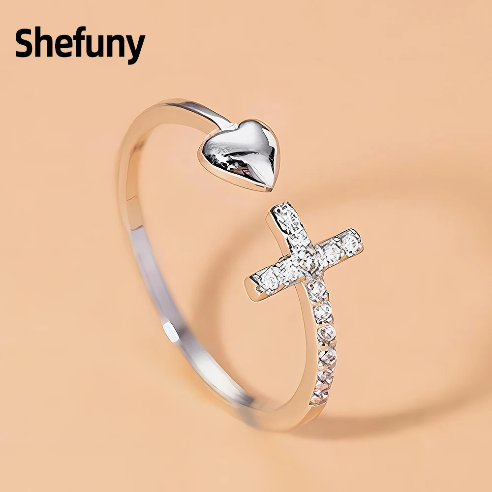 

925 Sterling Silver Heart Love Cross Adjustable Finger Ring Nurse Angel In White Open Size Ring For Women Fine Jewelry Free Ship