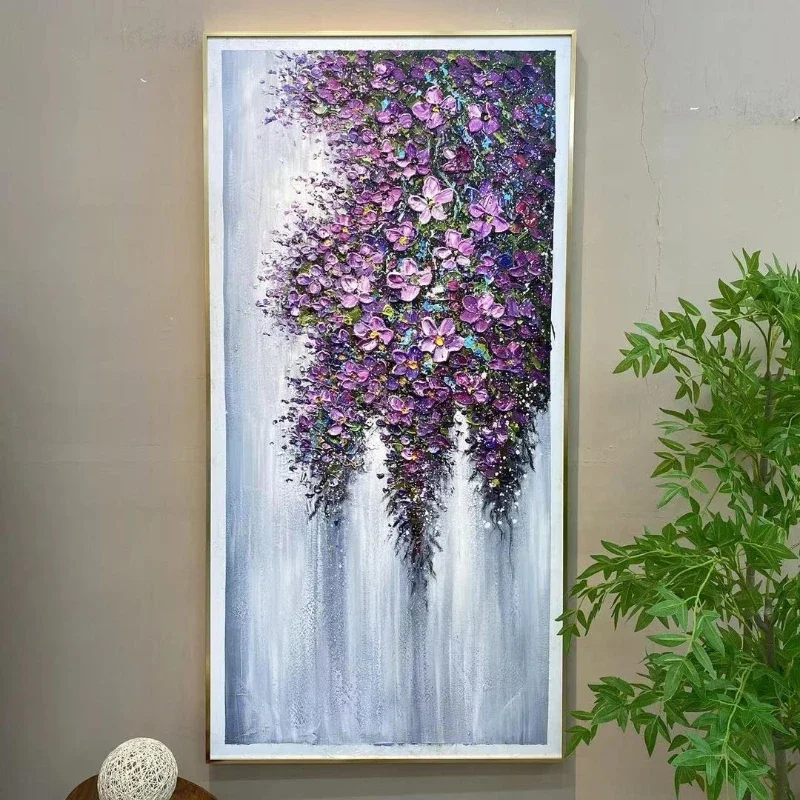 Hand painted oil painting living room abstract wisteria flower texture painting entrance decorative mural