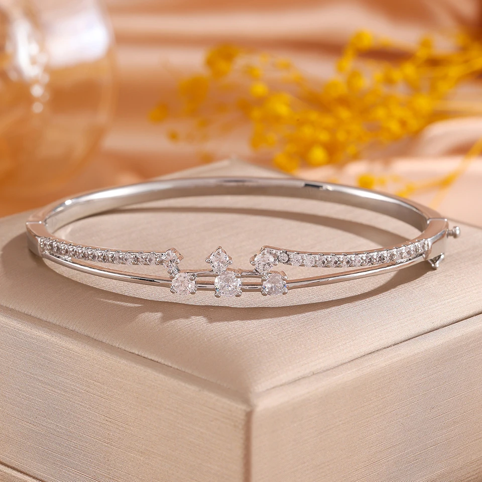ZAKOL Exquisite Dazzling Cubic Zirconia Charm Bracelet Bangles for Women Sparkling Zircon Bridal Hand Accessories Jewelry